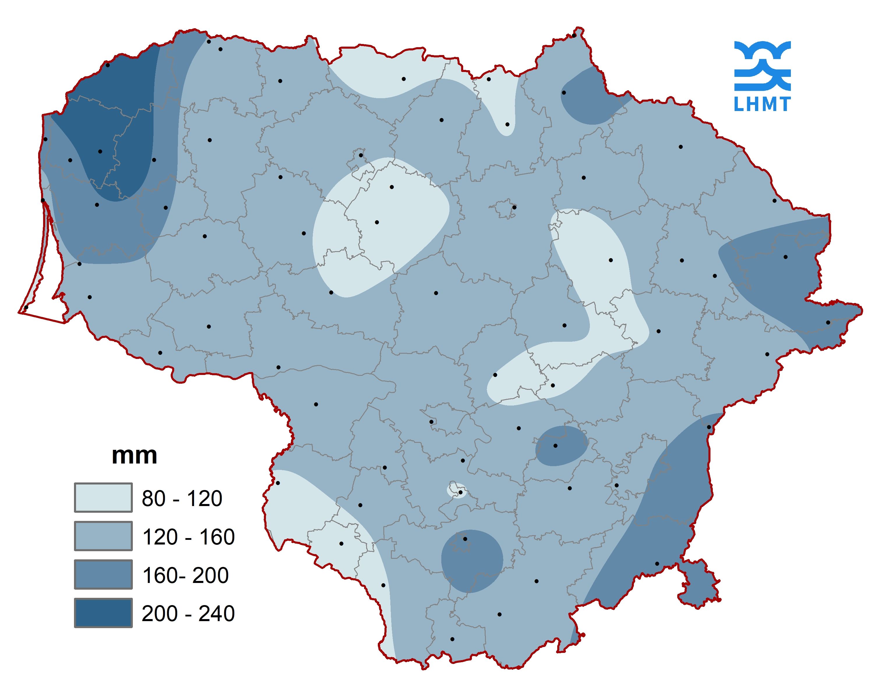  2 pav. Rugpjūčio mėnesio kritulių kiekis