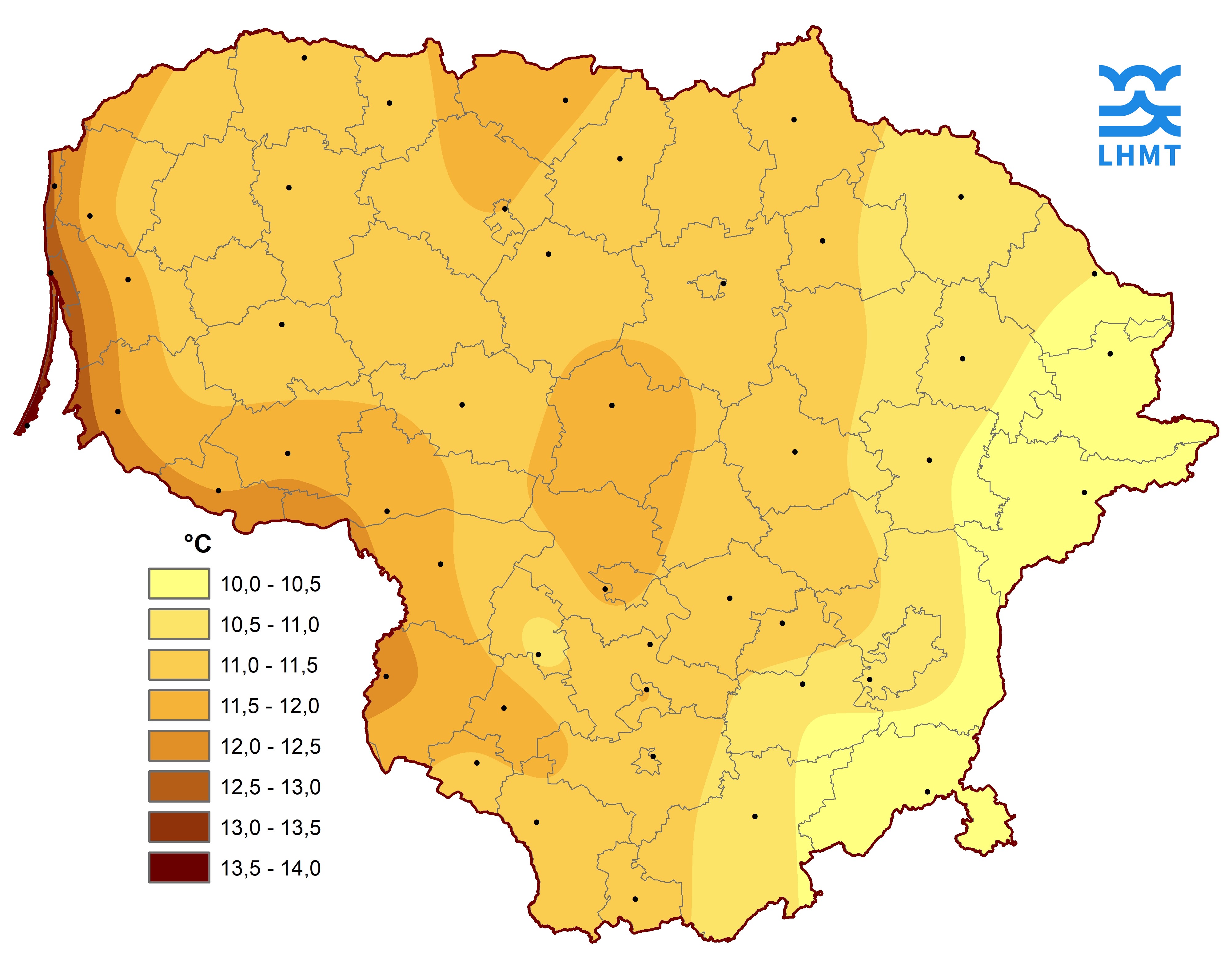  1 pav. Rugsėjo mėnesio vidutinė oro temperatūra