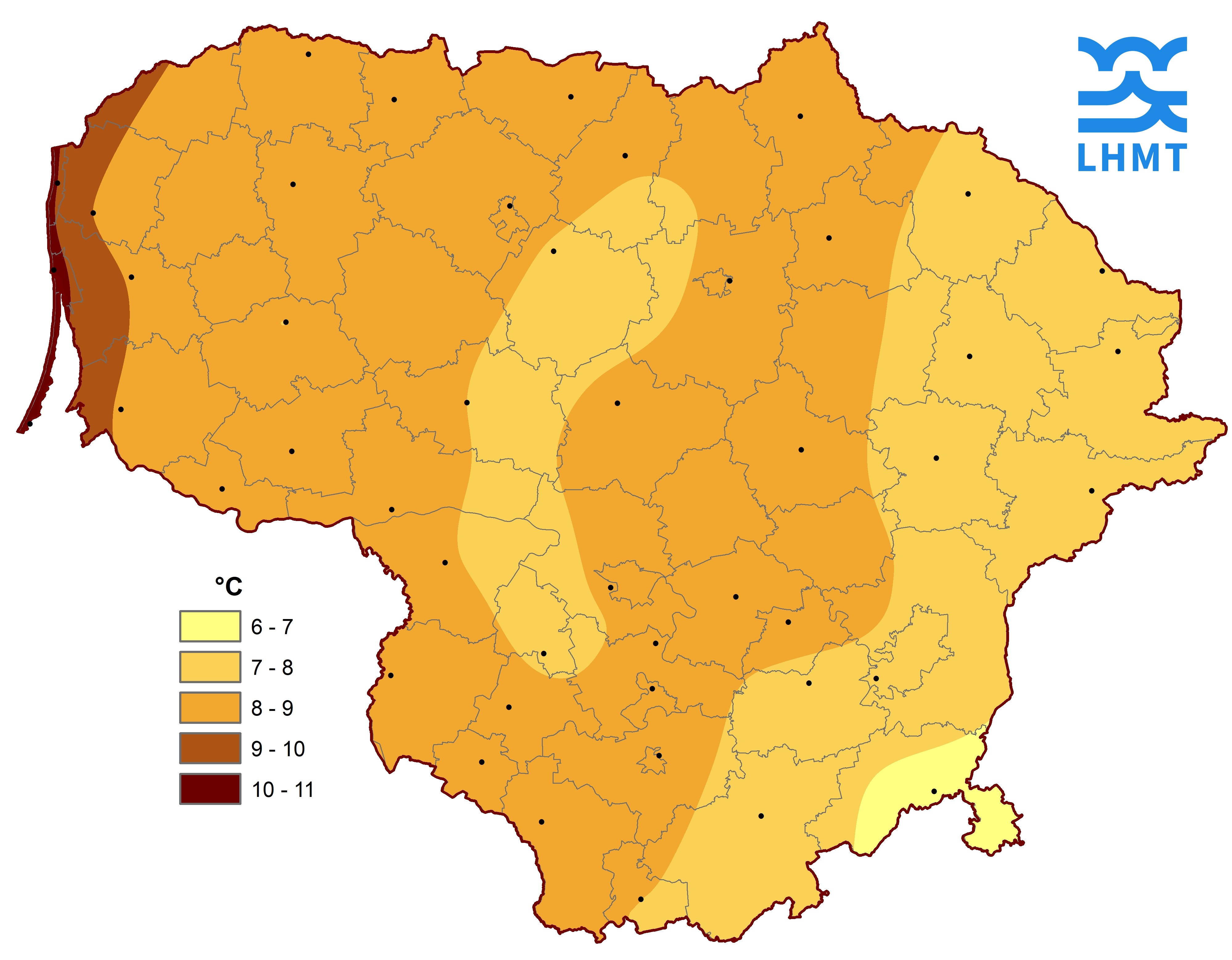  1 pav. Spalio mėnesio vidutinė oro temperatūra