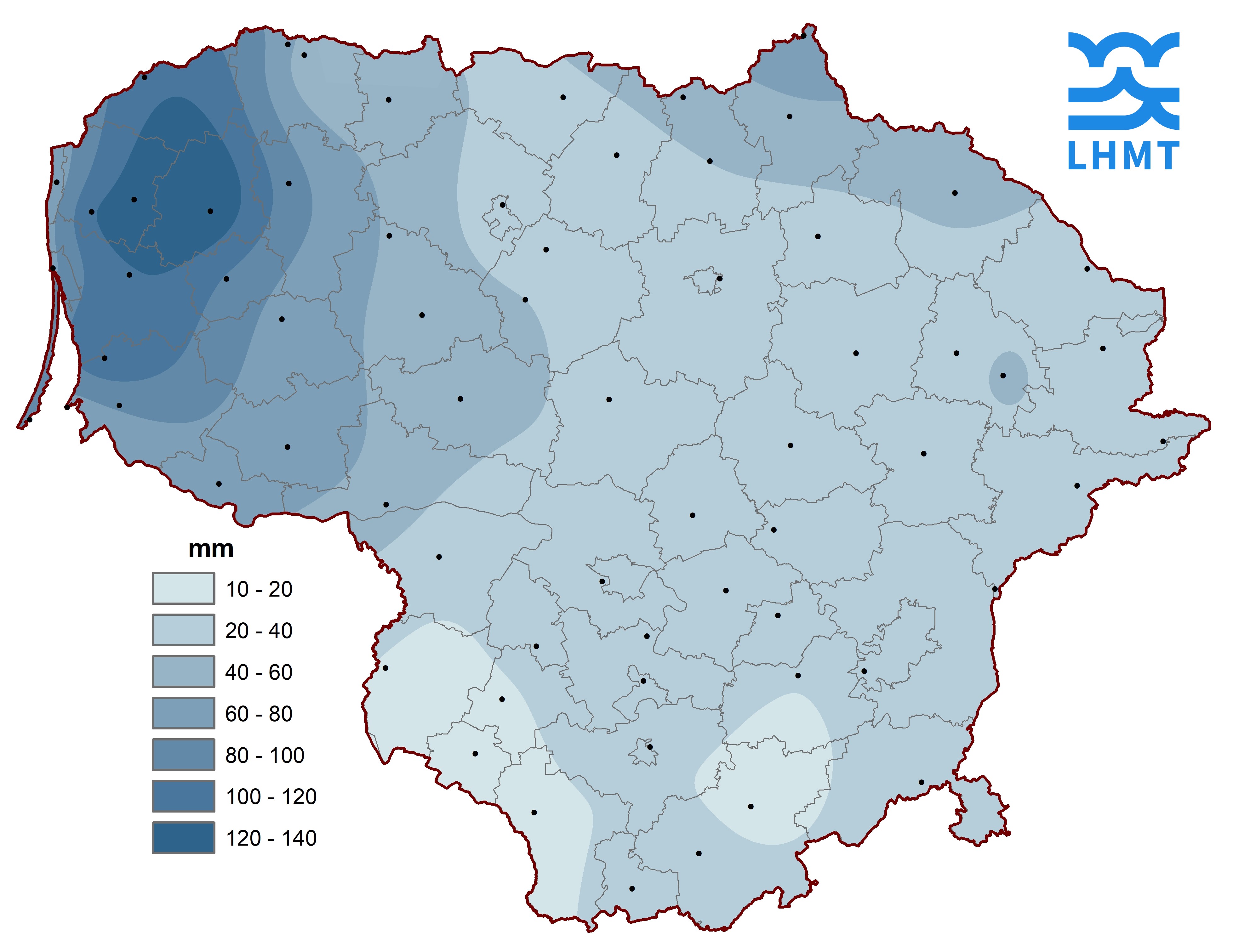  2 pav. Spalio mėnesio kritulių kiekis