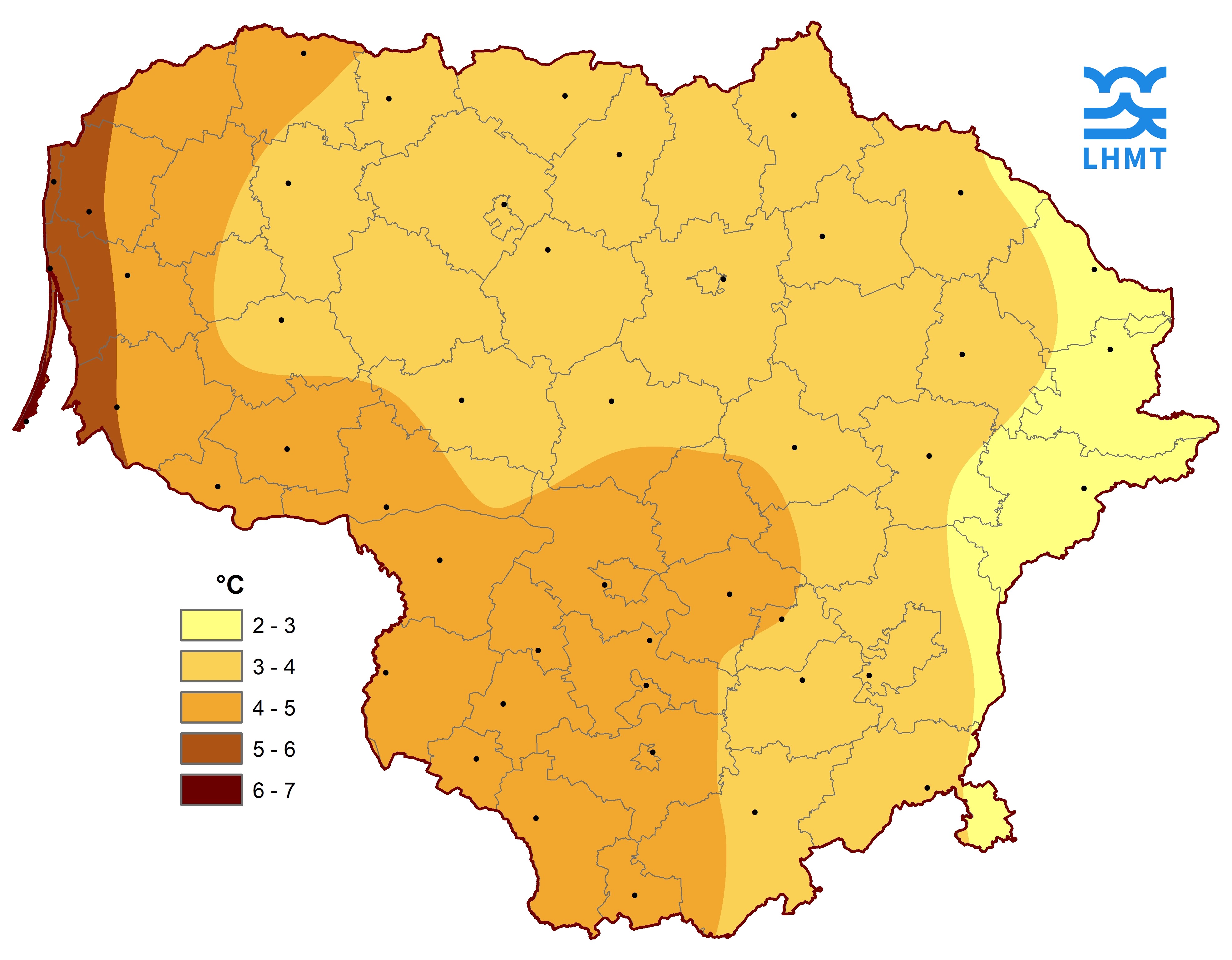  1 pav. Lapkričio mėnesio vidutinė oro temperatūra