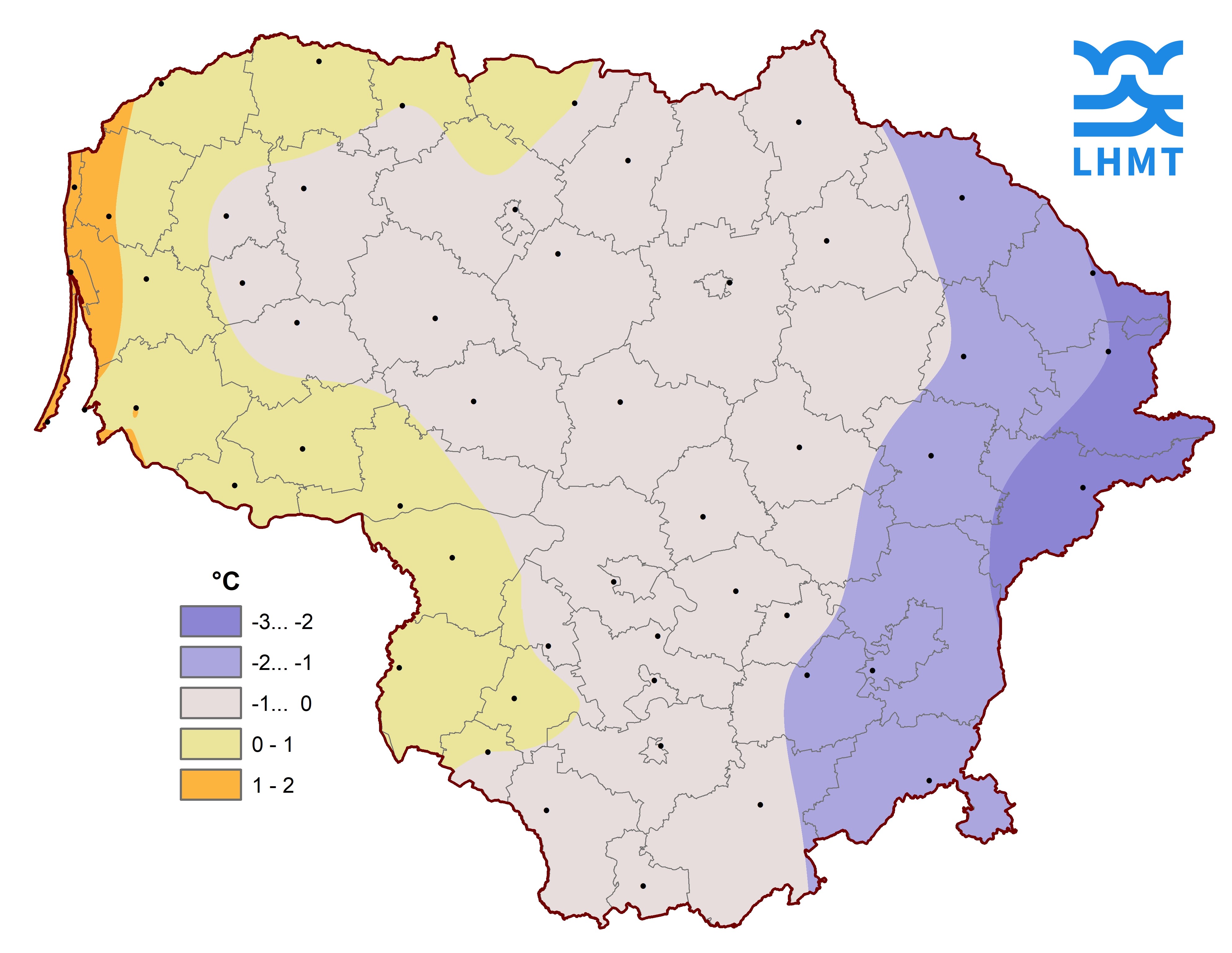  1 pav. Sausio mėnesio vidutinė oro temperatūra