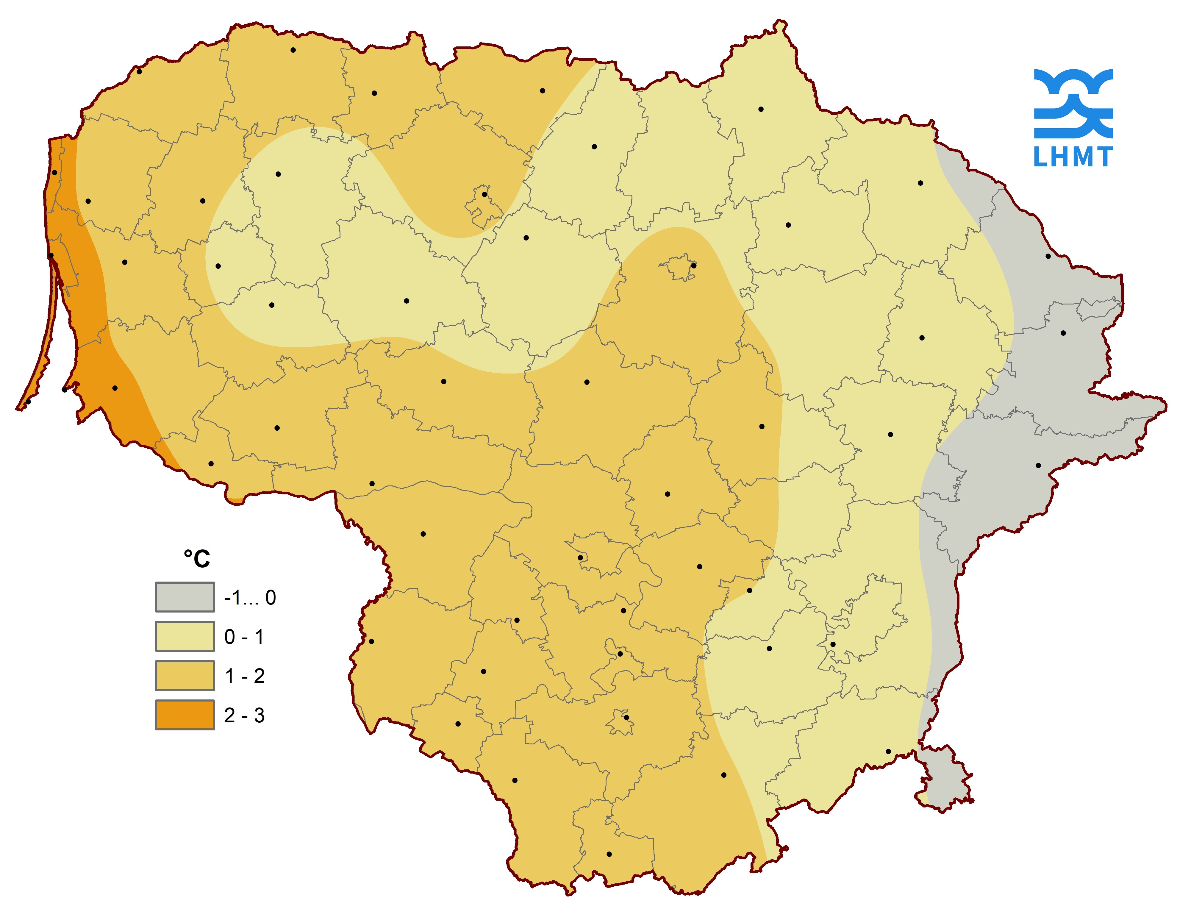  1 pav. Vasario mėnesio vidutinė oro temperatūra