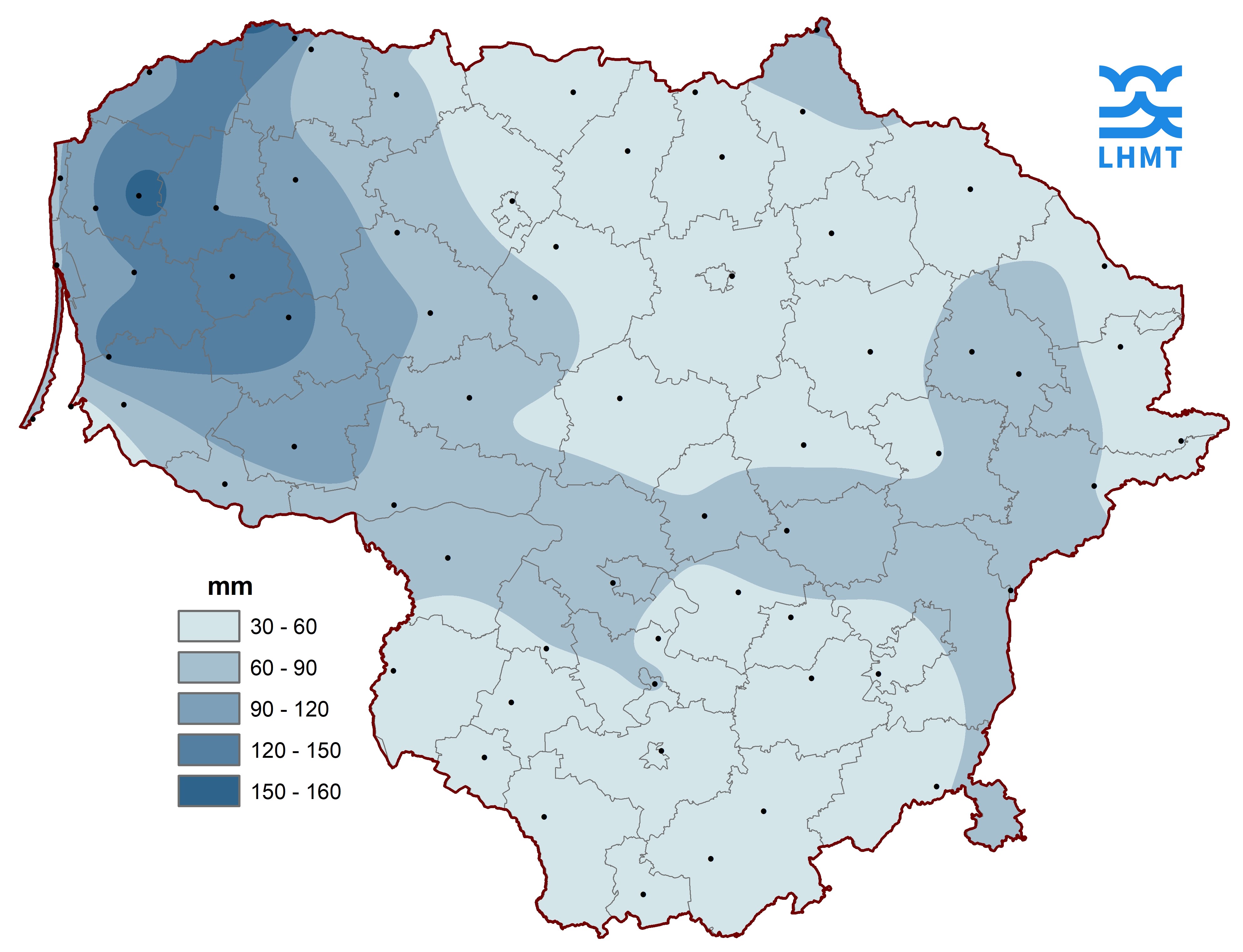  2 pav. Vasario mėnesio kritulių kiekis