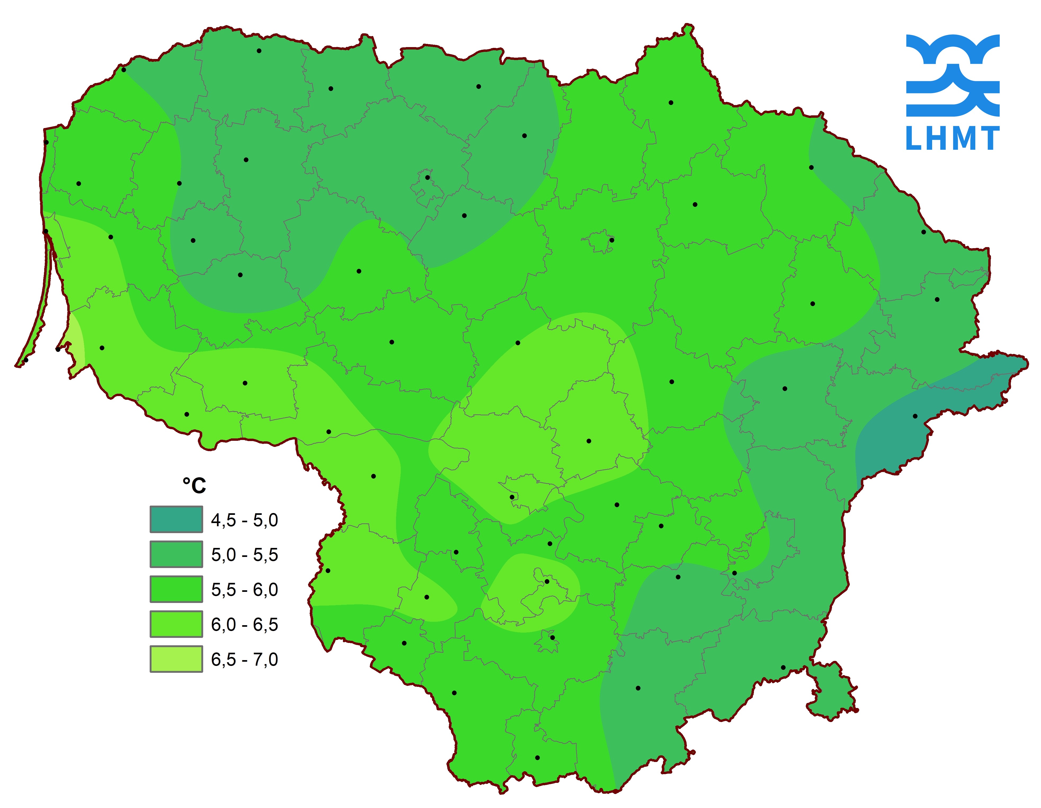  1 pav. Balandžio mėnesio vidutinė oro temperatūra