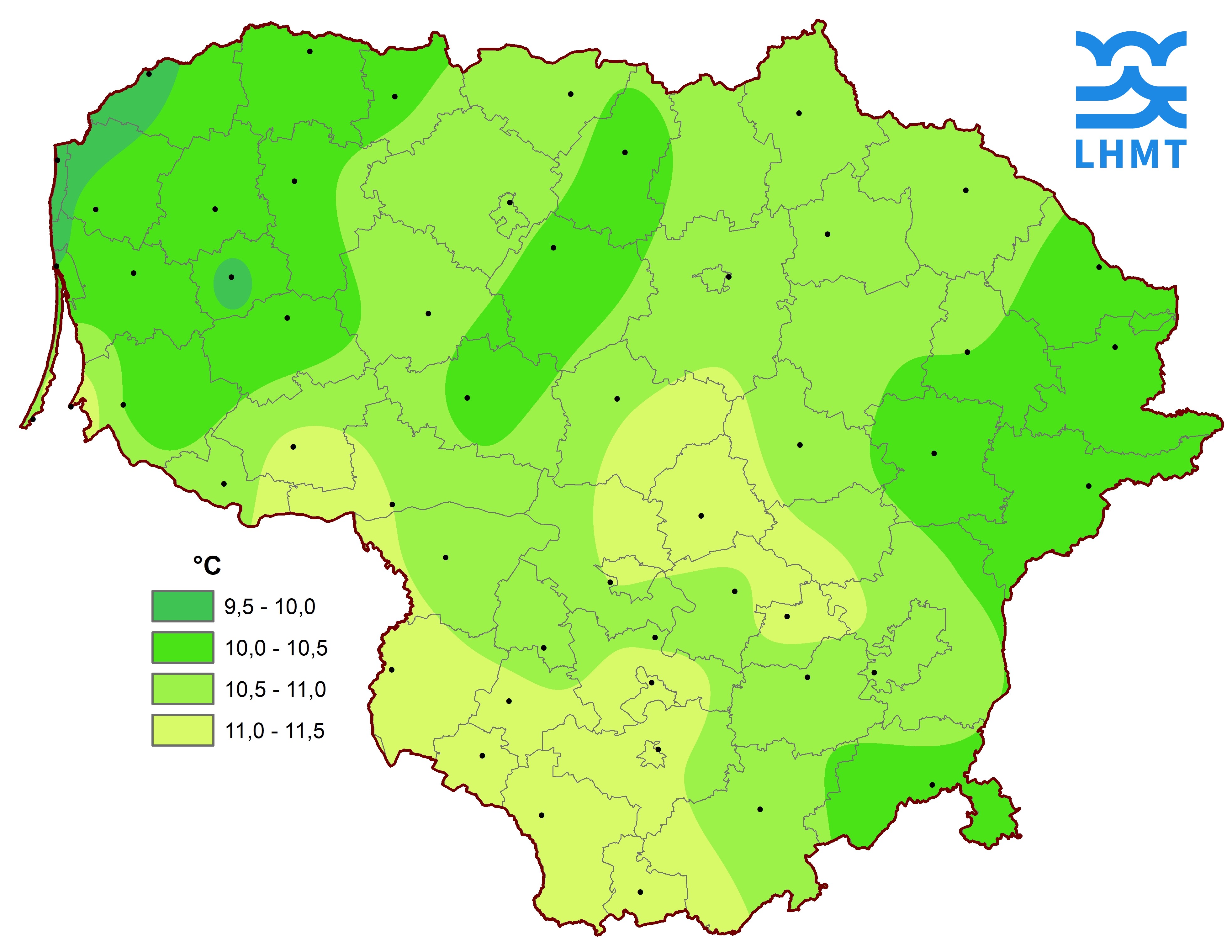  1 pav. Gegužės mėnesio vidutinė oro temperatūra