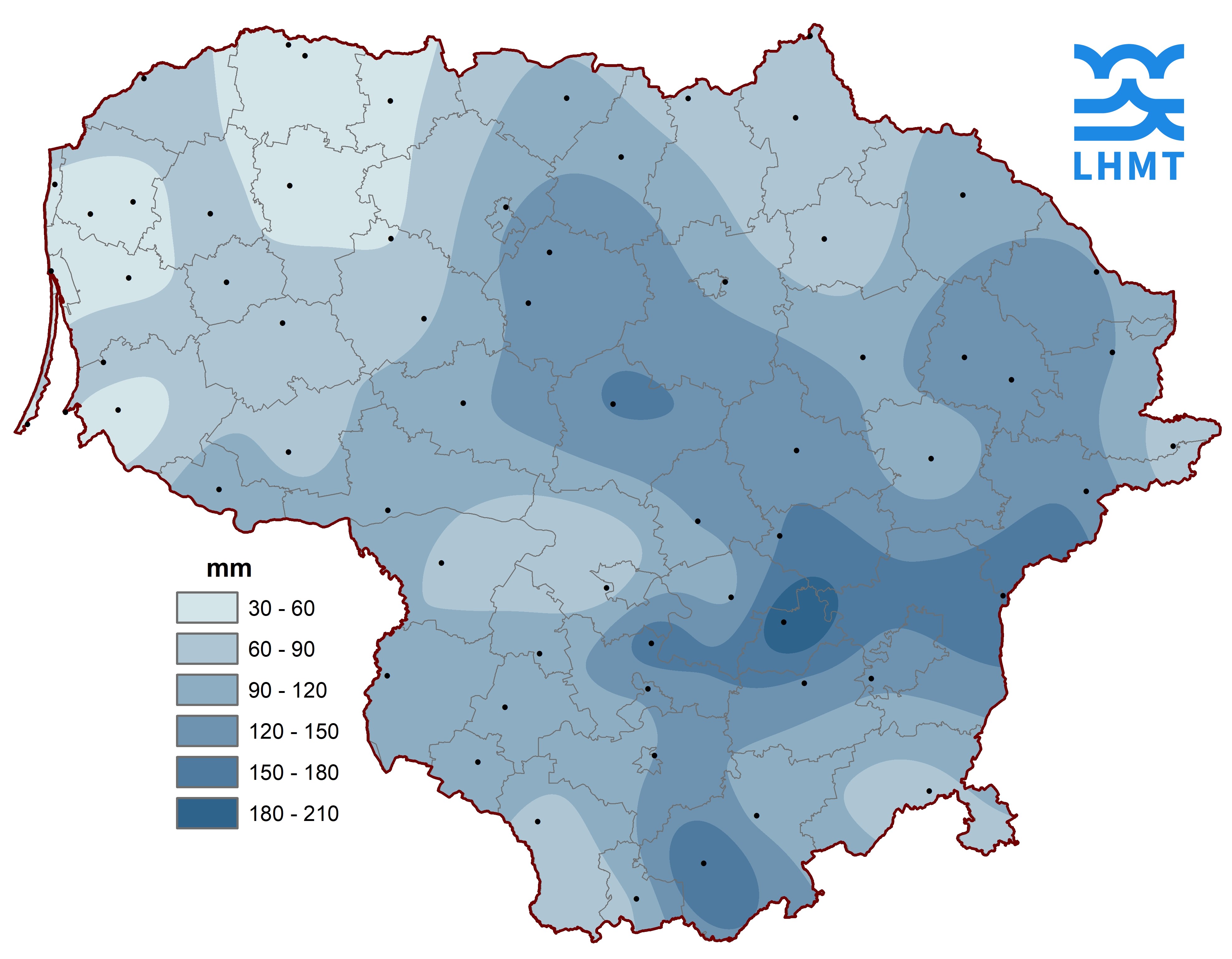  2 pav. Birželio mėnesio kritulių kiekis