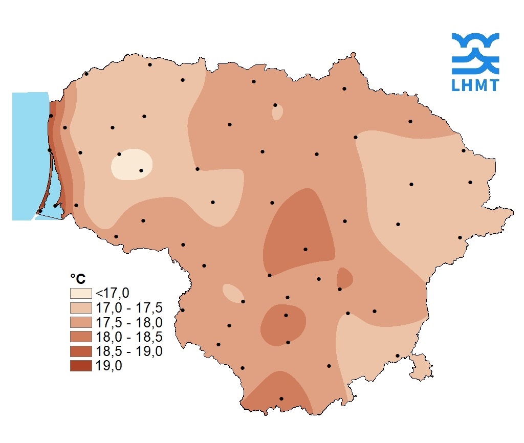  1 pav. Liepos mėnesio vidutinė oro temperatūra