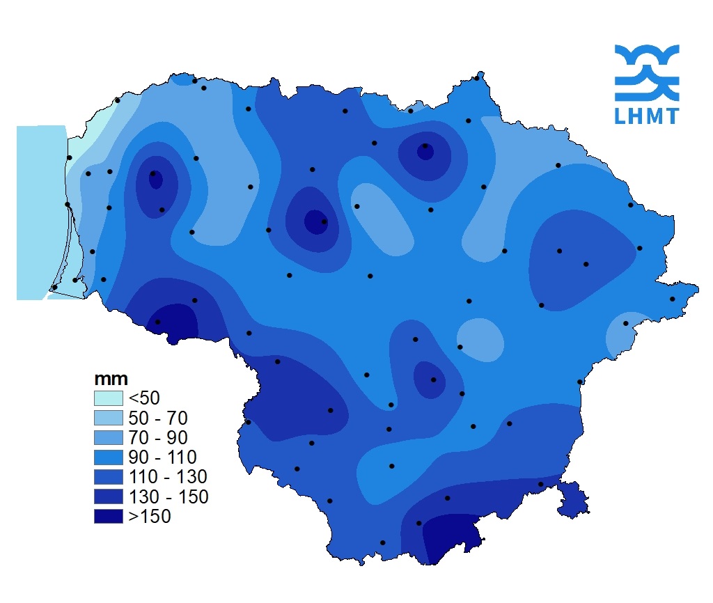  2 pav. Liepos mėnesio kritulių kiekis