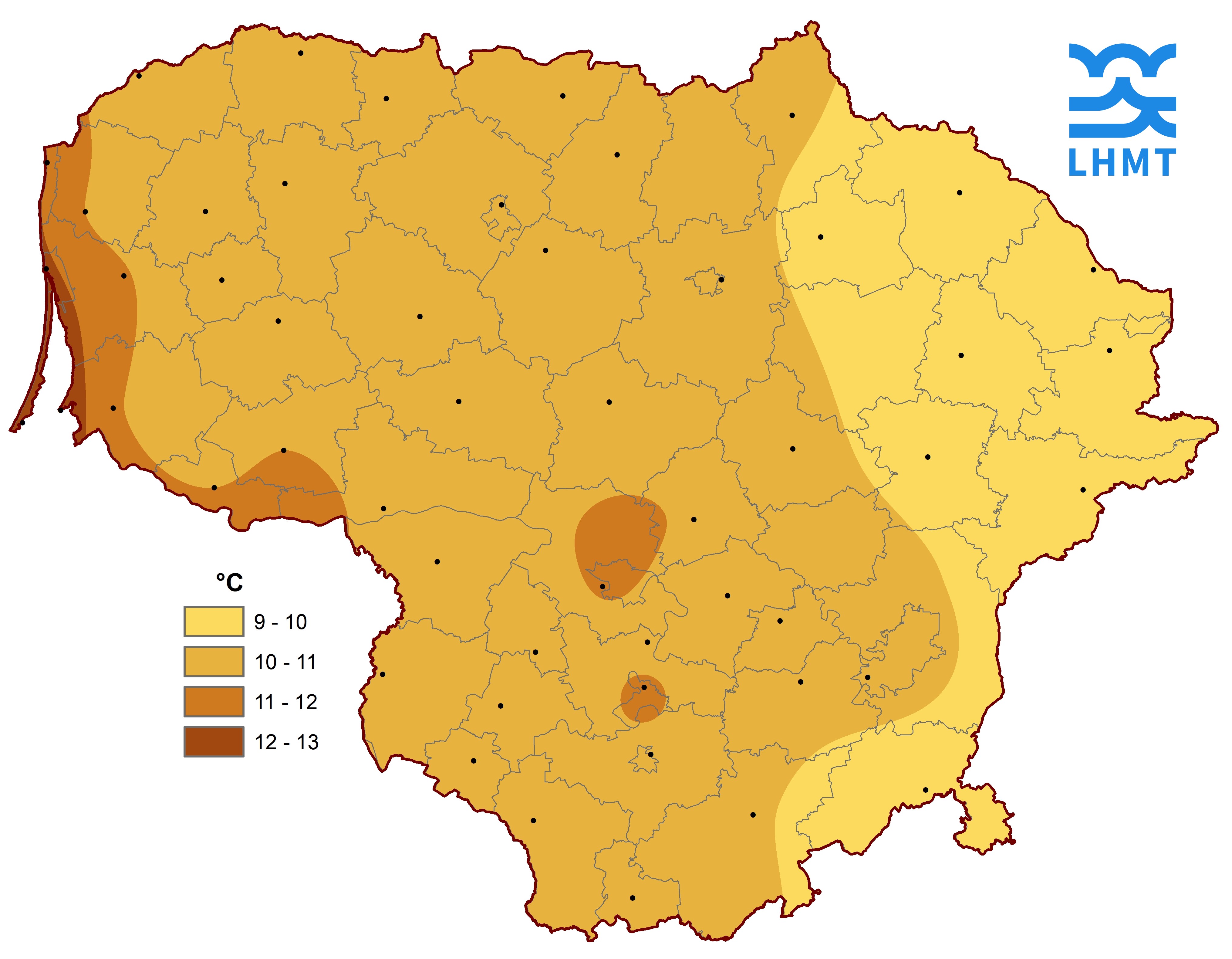  1 pav. Rugsėjo mėnesio vidutinė oro temperatūra