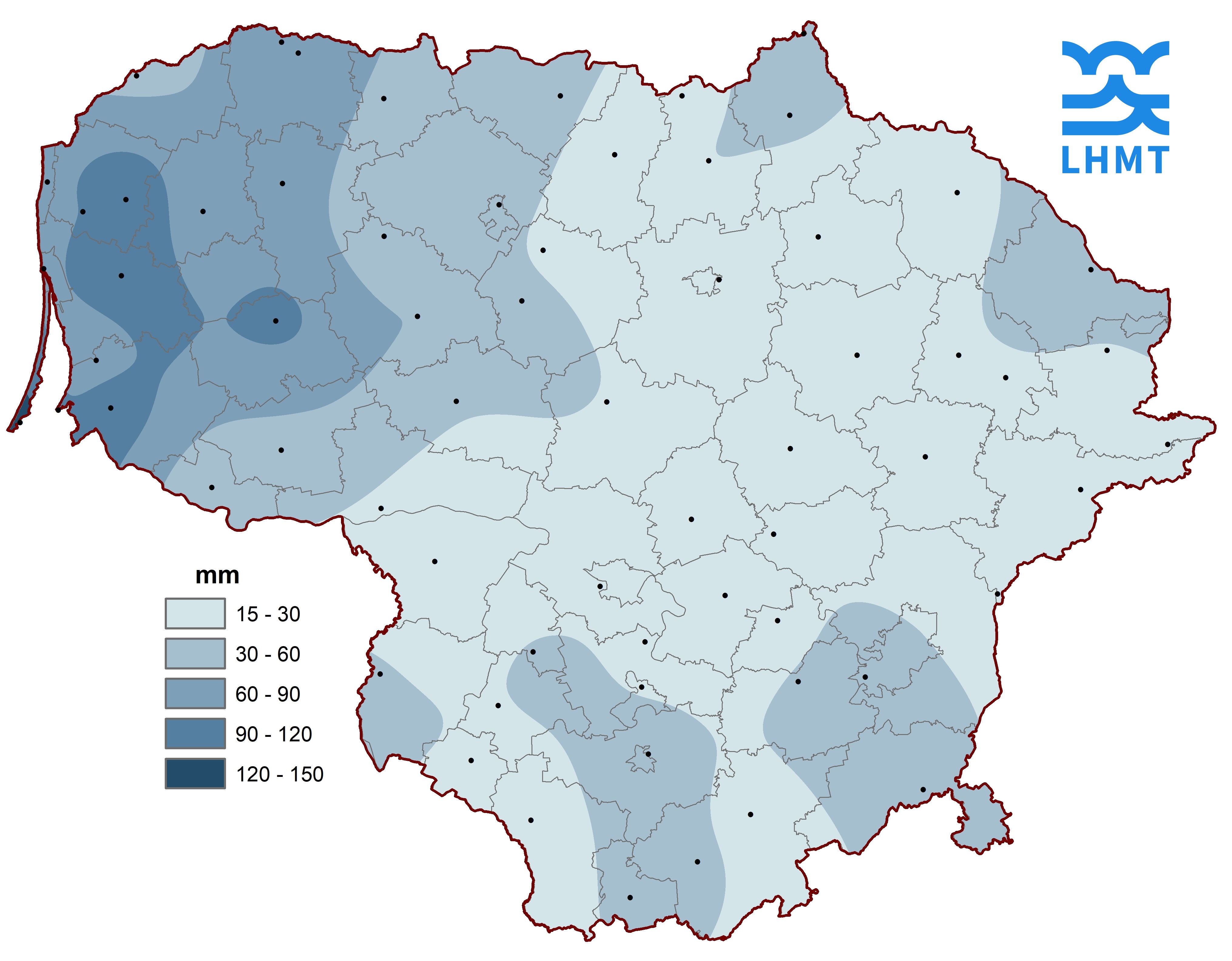  2 pav. Rugsėjo mėnesio kritulių kiekis