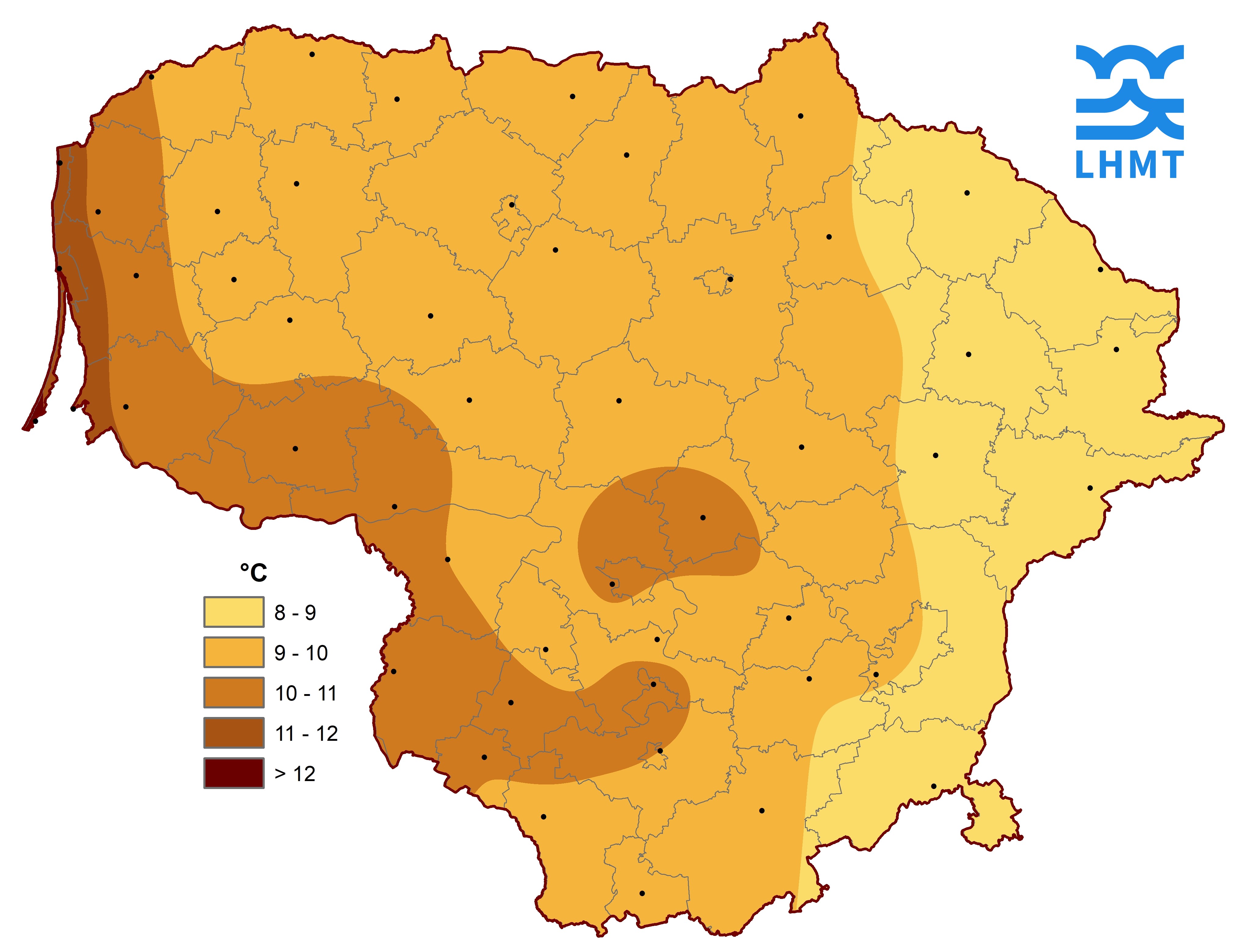  1 pav. Spalio mėnesio vidutinė oro temperatūra