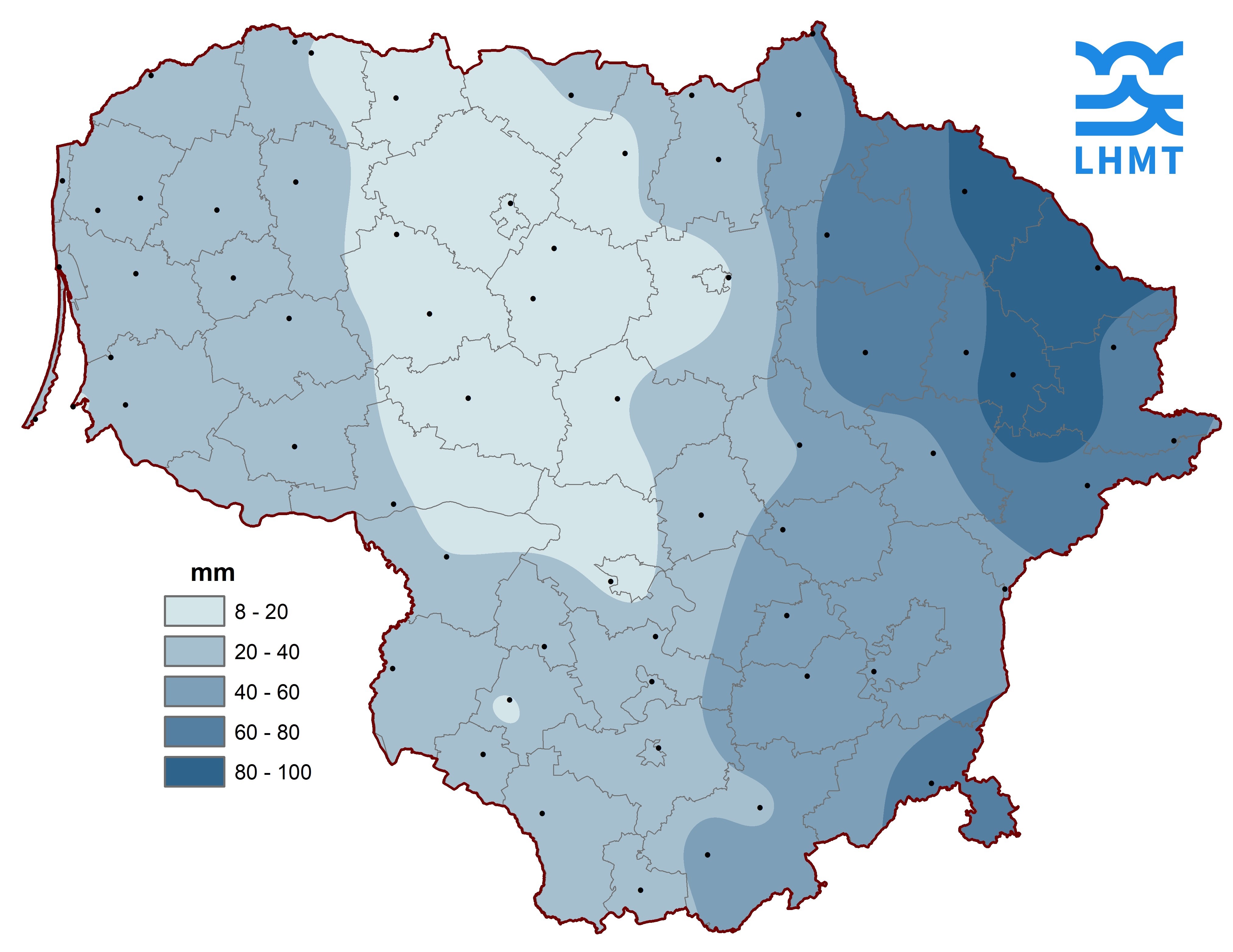  2 pav. Spalio mėnesio kritulių kiekis