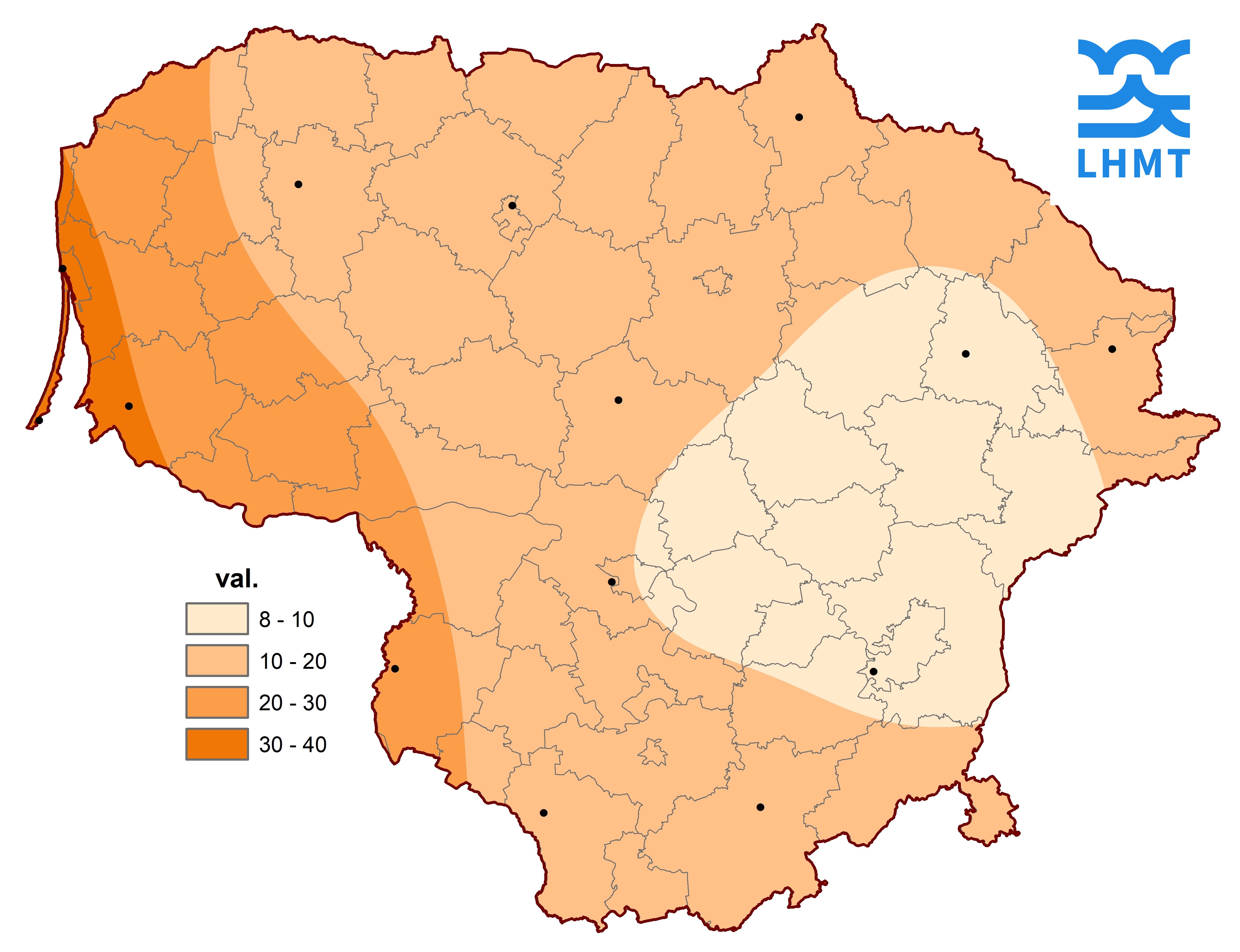  4 pav. Saulės spindėjimo trukmė lapkričio mėnesį