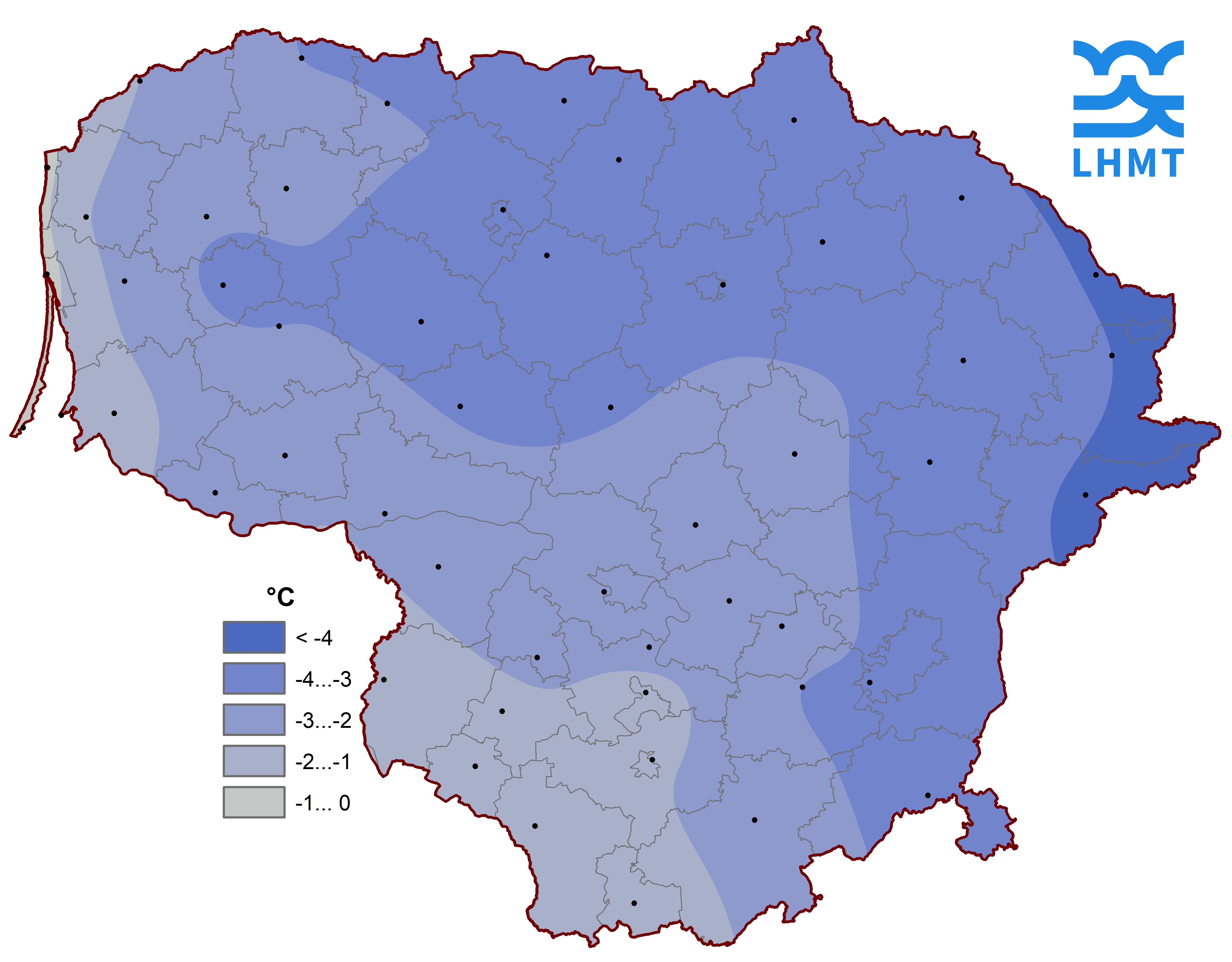  1 pav. Gruodžio mėnesio vidutinė oro temperatūra