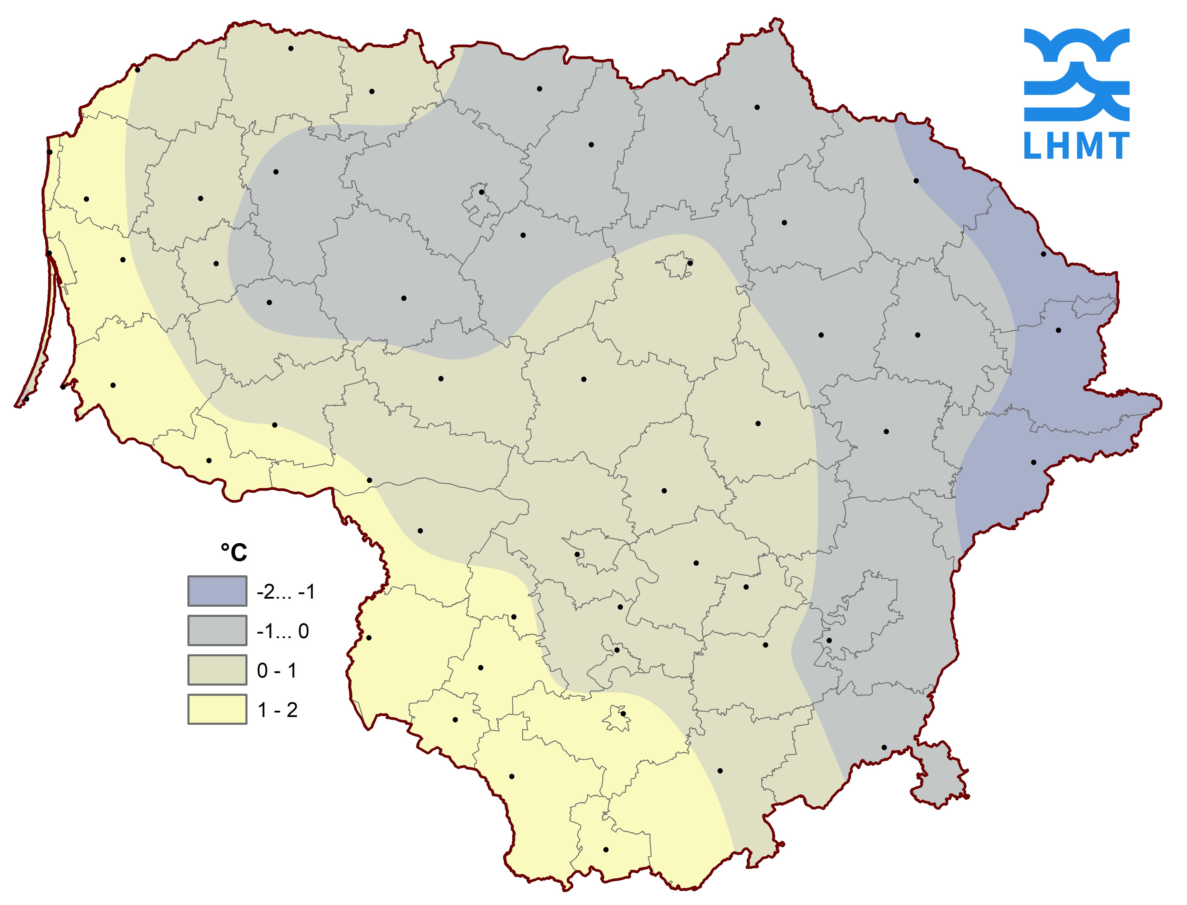  1 pav. Sausio mėnesio vidutinė oro temperatūra