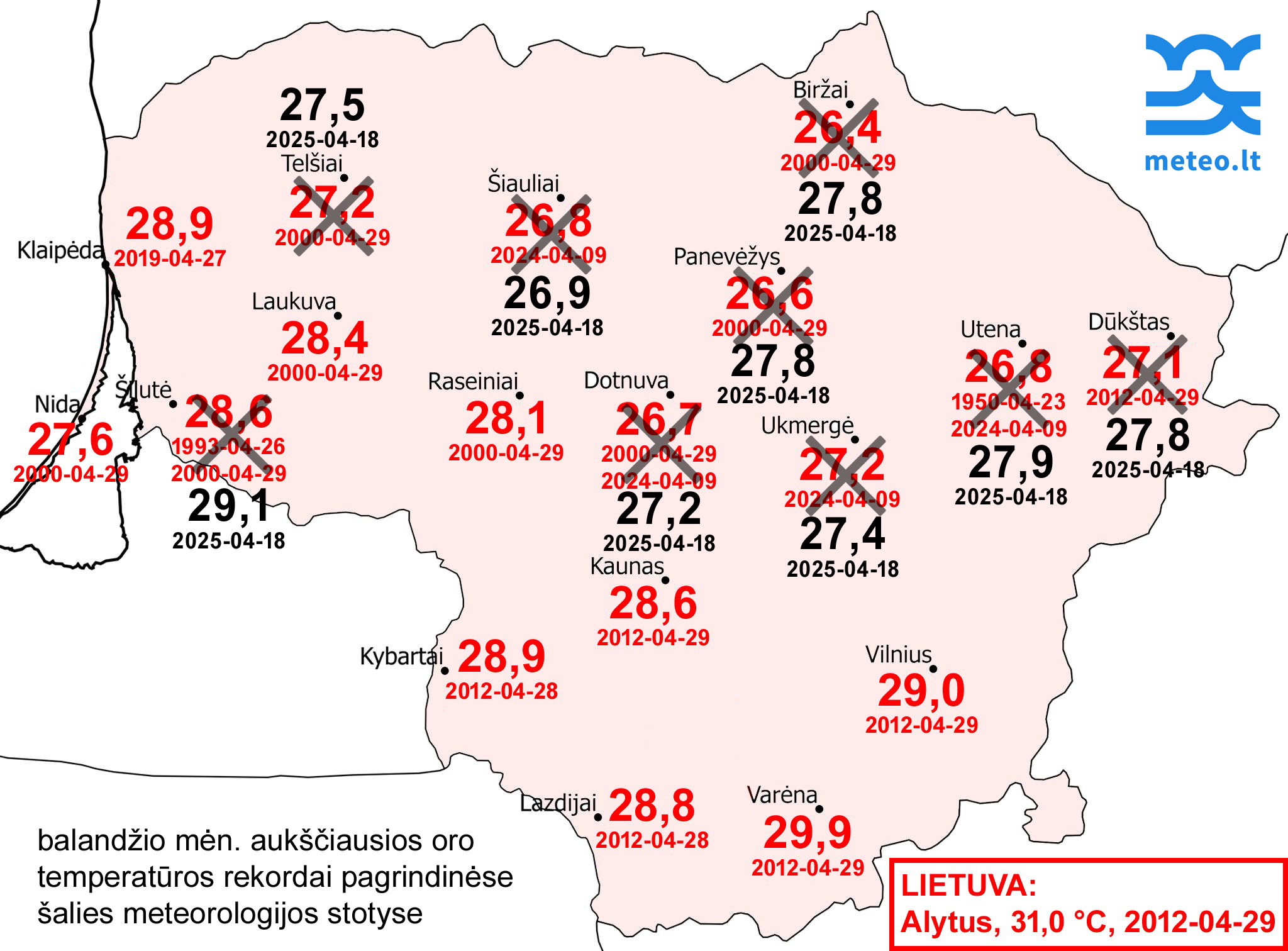 2025-04-23 | Pusėje Lietuvos išmatuoti absoliutūs balandžio mėn. aukščiausios oro temperatūros rekordai