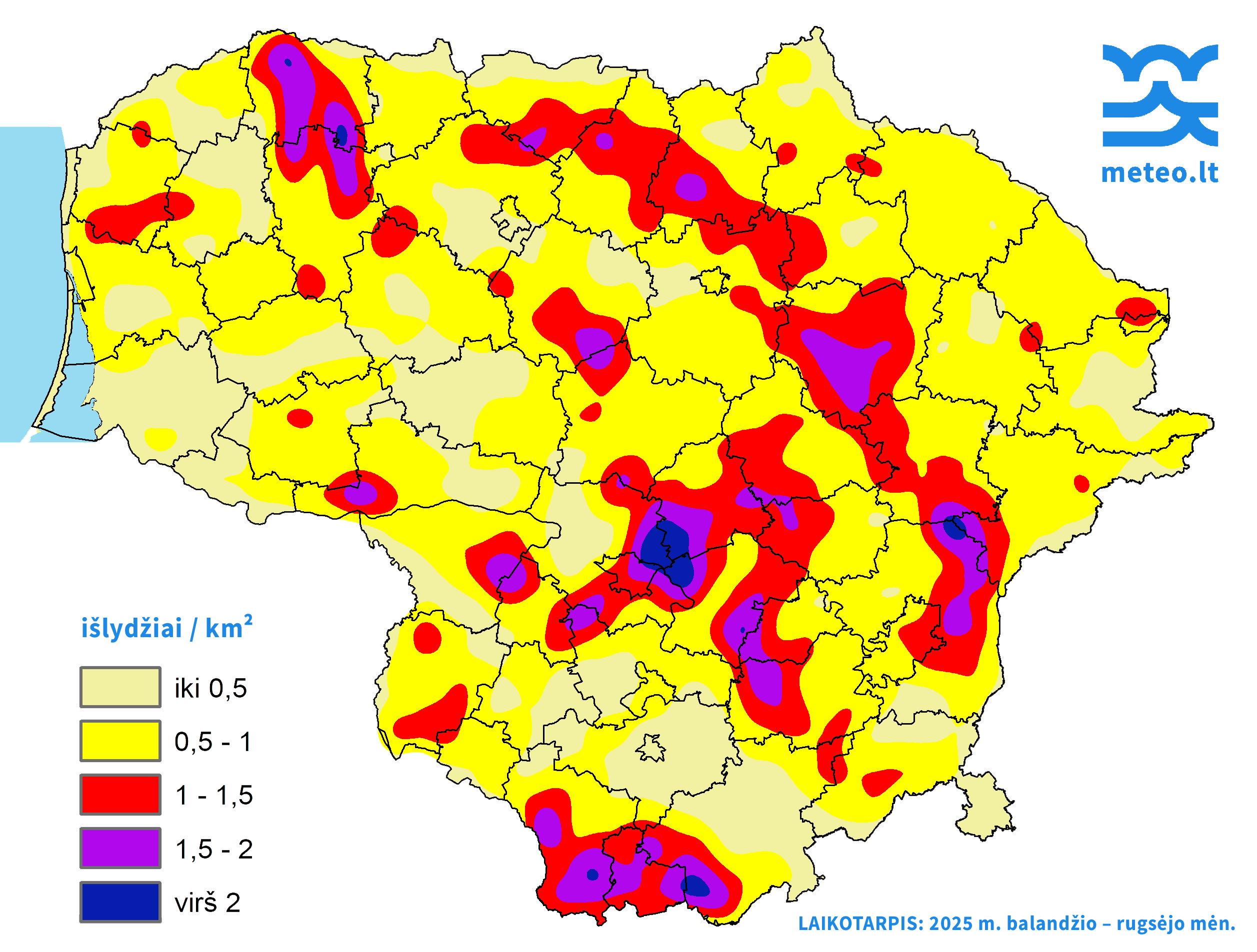 2025-10-06 | Kur per praėjusį pusmetį Lietuvoje žaibavo daugiausiai?