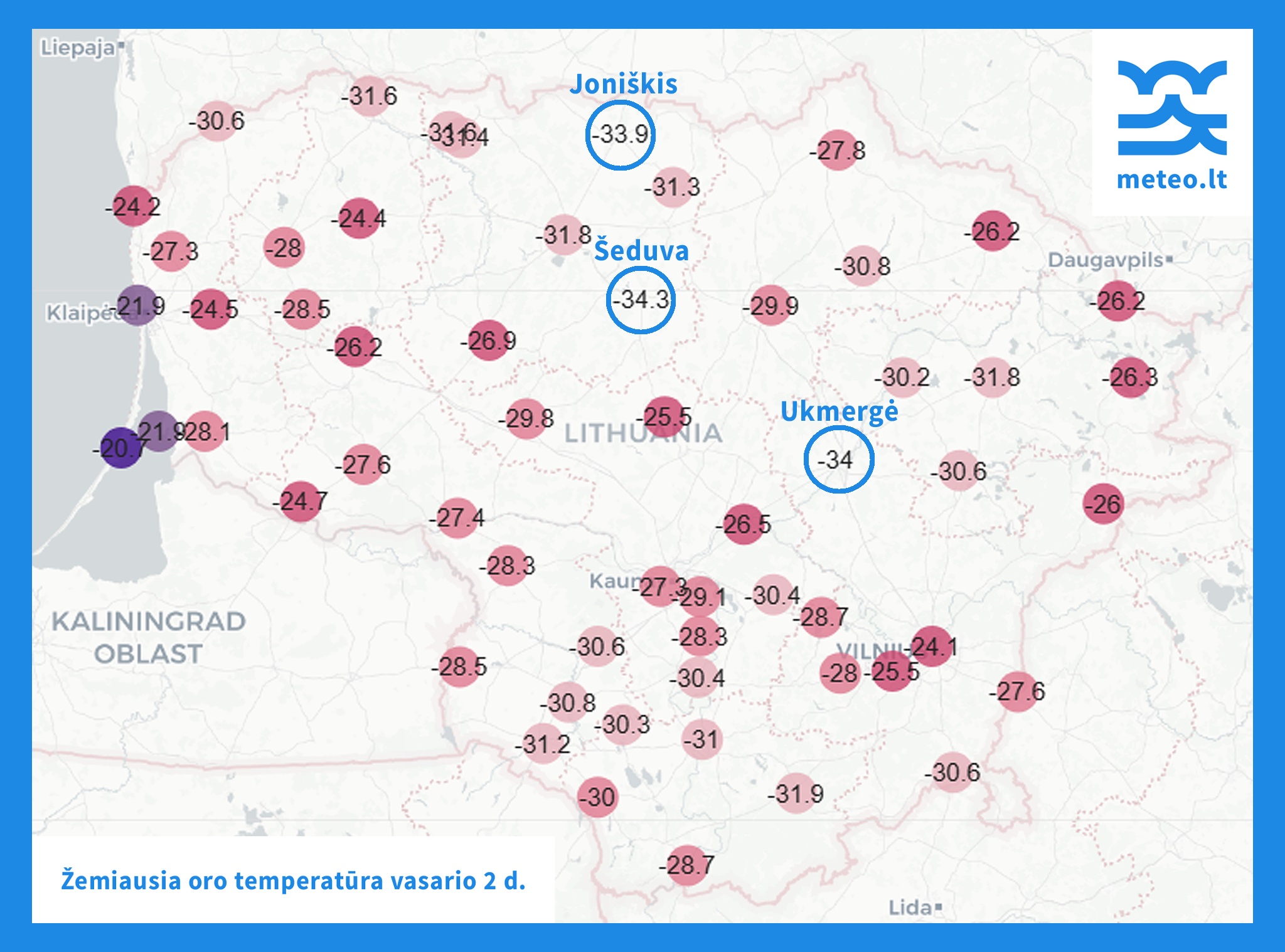 2026-02-02 | Daug kur Lietuvoje buvo fiksuojamas speigas (Šeduvoje šalo net iki -34,3 °C)
